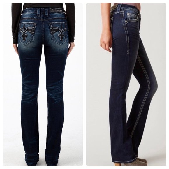 Rock Revival Bootcut Jeans Womens 29 Blue Gwen Boot Embroidered Cowgirl Western - Picture 1 of 16